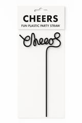 Cheers Black Plastic Party Straw for New Year's Eve