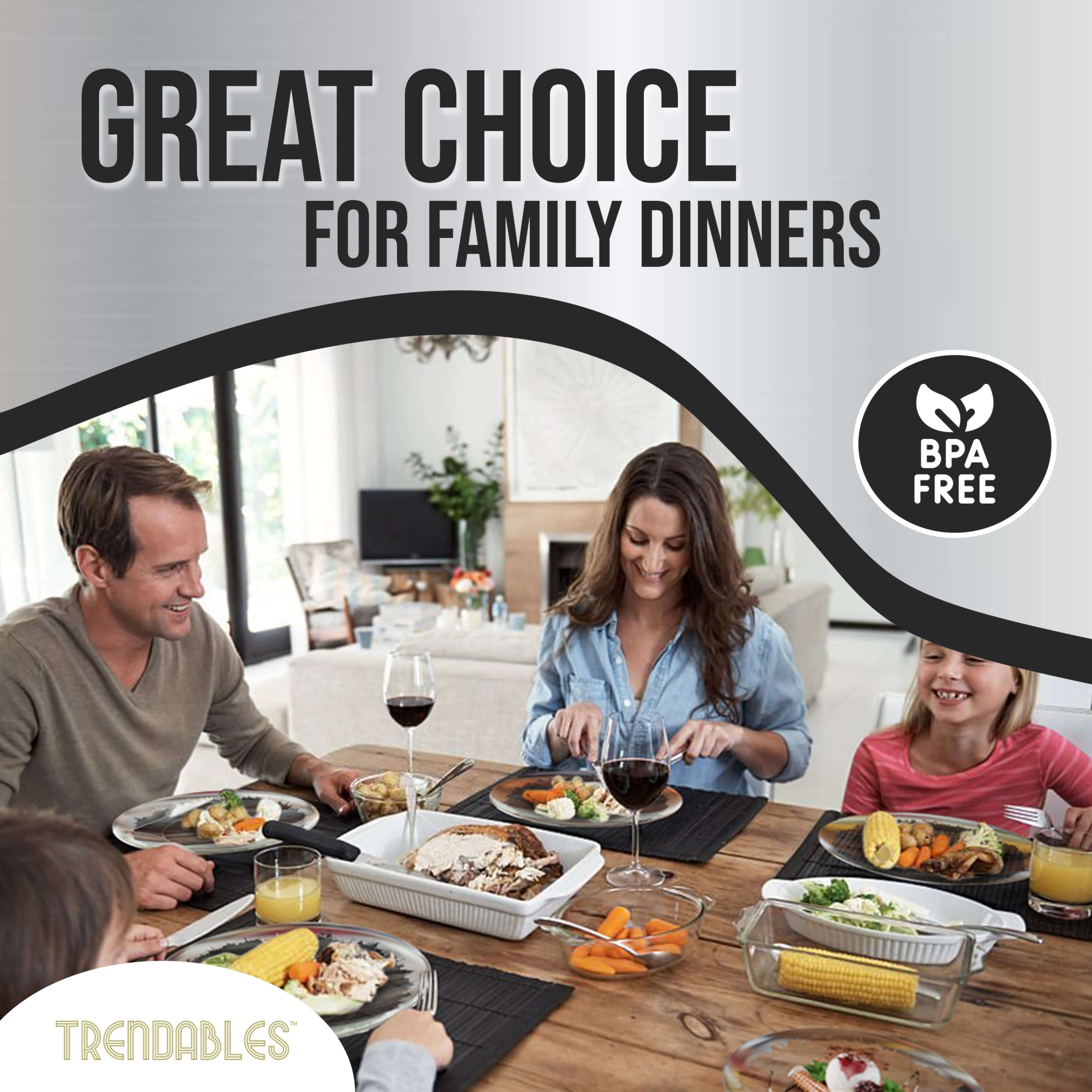 Trendables 60 Pack Combo Plastic Plates Set - 30-10.25 inch. Plastic Dinner Plates & 30-8 inch. Dessert Disposable Plates - Clear Plastic Plates For Parties With A Silver Scratched Design Rim