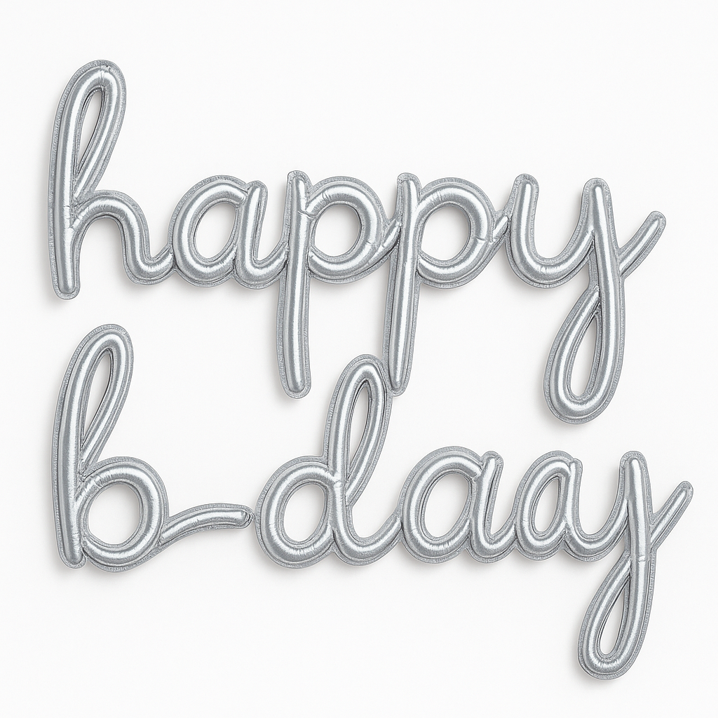 Silver Holographic "Happy B-day" Script Balloon