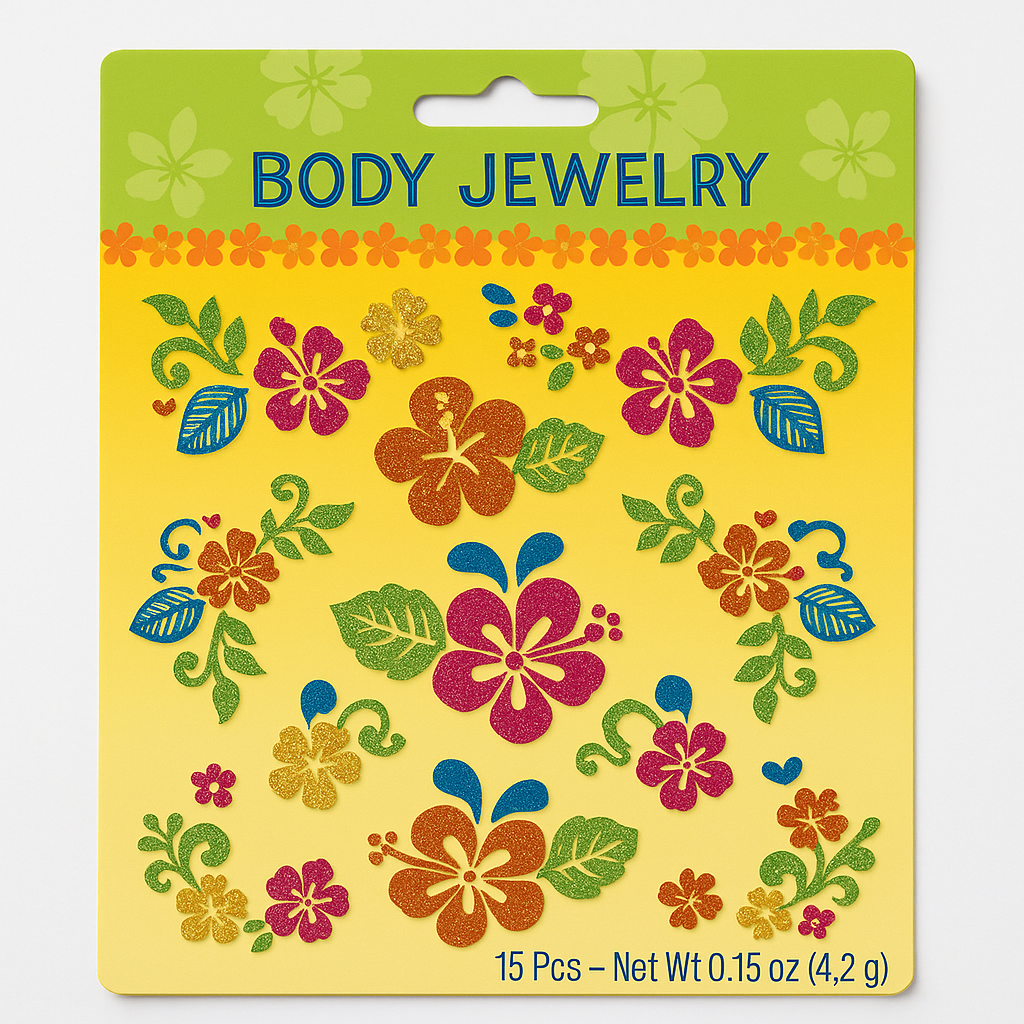 Hibiscus Glitter Face Decals - Summer Collection, 15 Pack