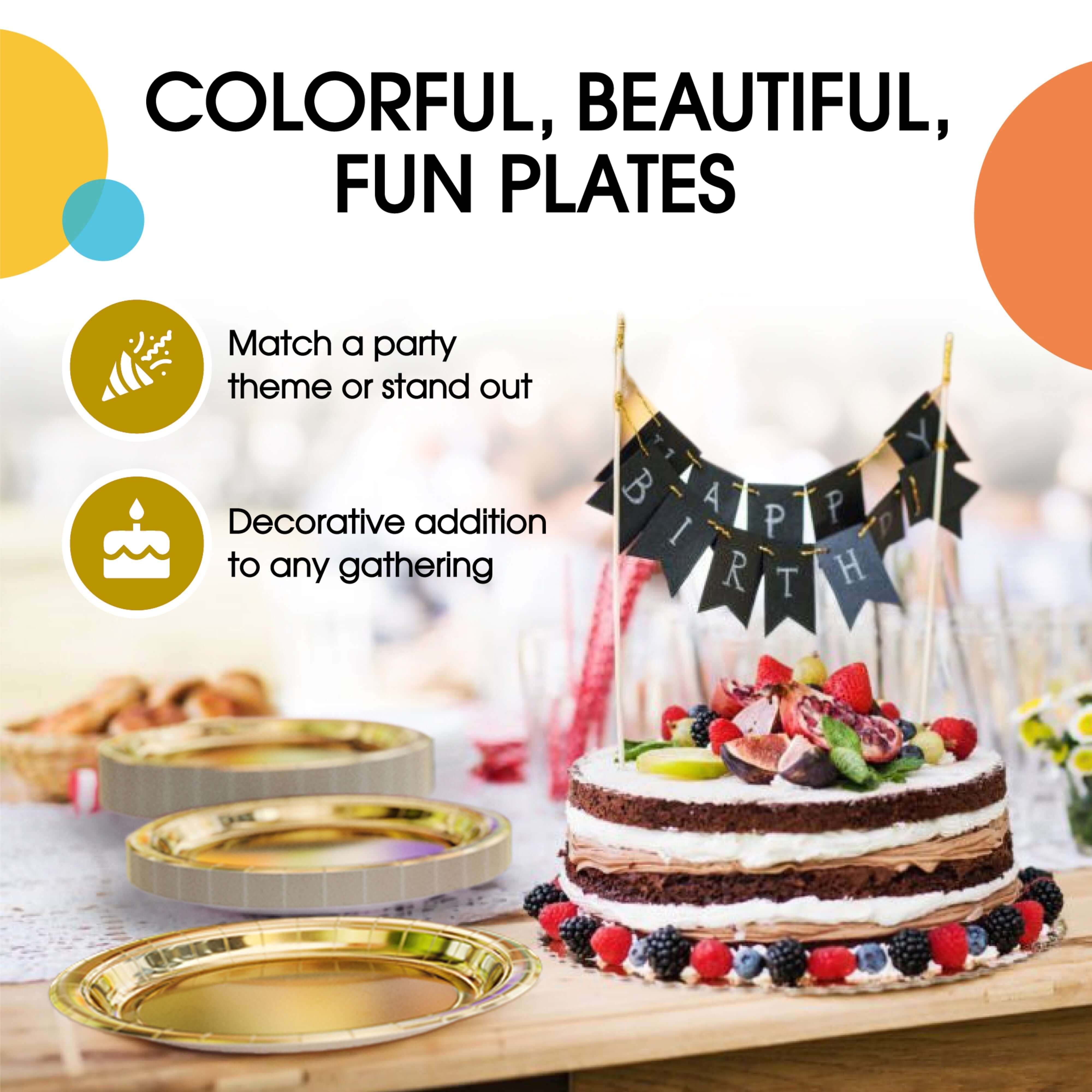 9 In. Reflective Gold Paper Plates - 50 Ct.