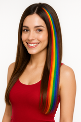 Vibrant Rainbow Hair Extension - Synthetic, Easy Attachment