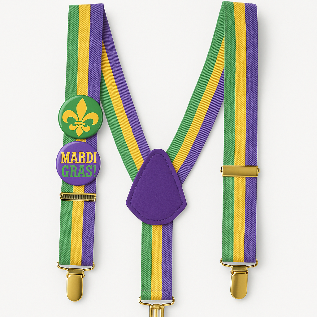 Mardi Gras Masquerade Suspenders with Festive Buttons