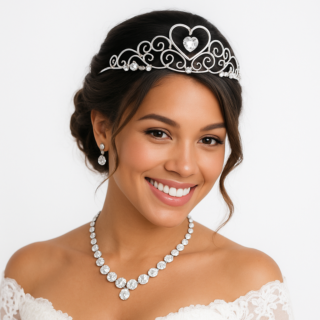 Elegant Bridal Heart Tiara with Gemstone Accents