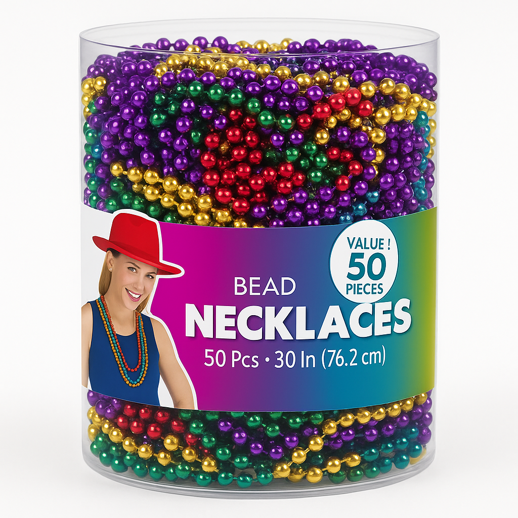 Rainbow Bead Necklaces - 50 Pack, 30-Inch Length