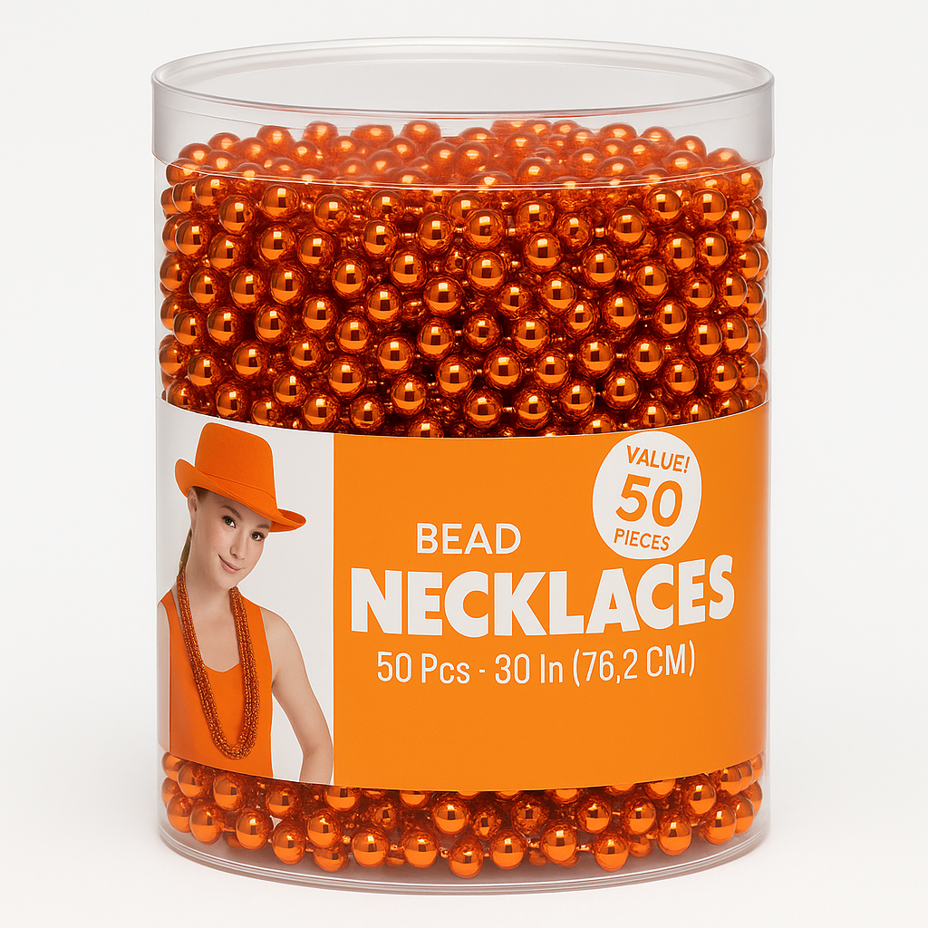 Orange Bead Necklace Pack - 50 Pieces, 30-Inch Length