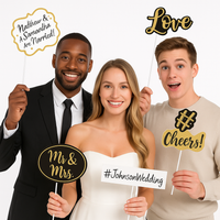 Glitter Gold Wedding Photo Booth Prop Kit, 13-Piece