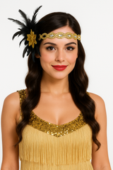 Glamorous Gold Sequin Feather Headband