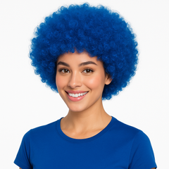 Royal Blue Curly Wig - Costume Accessory for Team Spirit Events