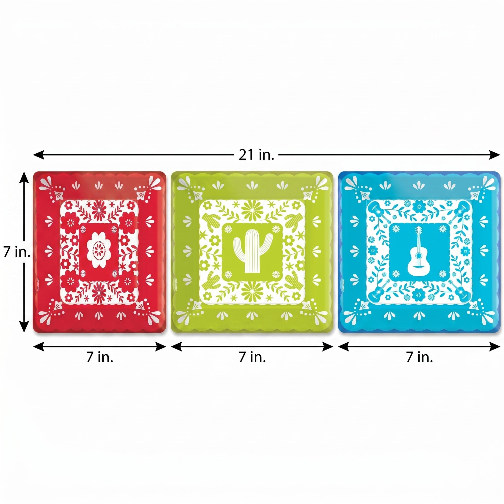 Viva la Party Fiesta Square Dessert Plates, 7-Inch, 20-Pack - 7 in.