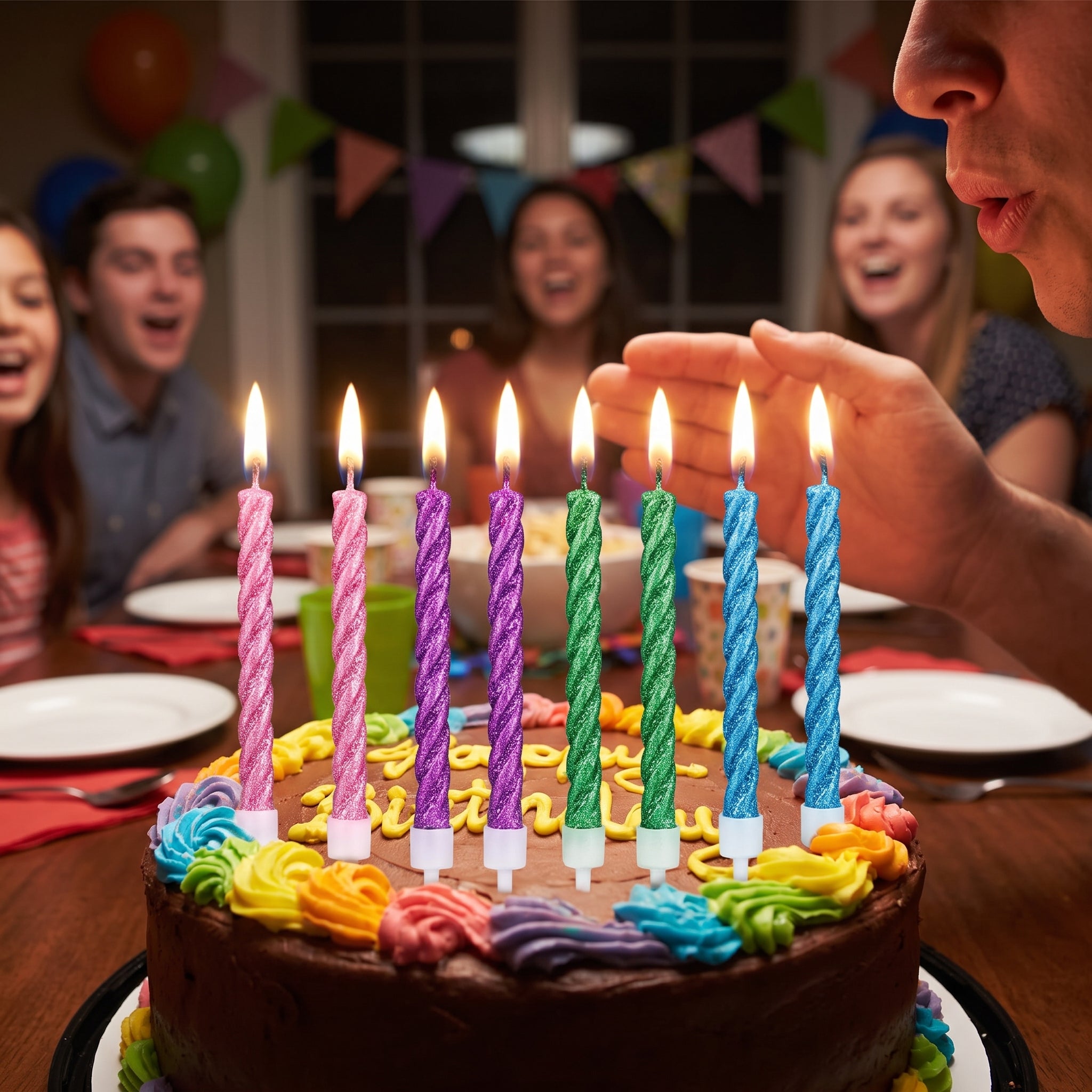 Large Glitter Spiral Birthday Candles - Brights