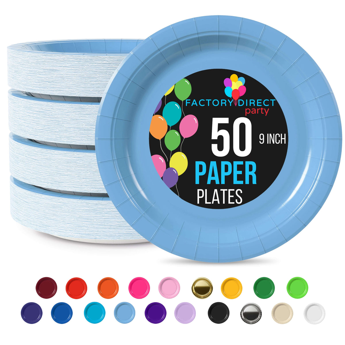 9 In. Light Blue Paper Plates - 50 Ct.
