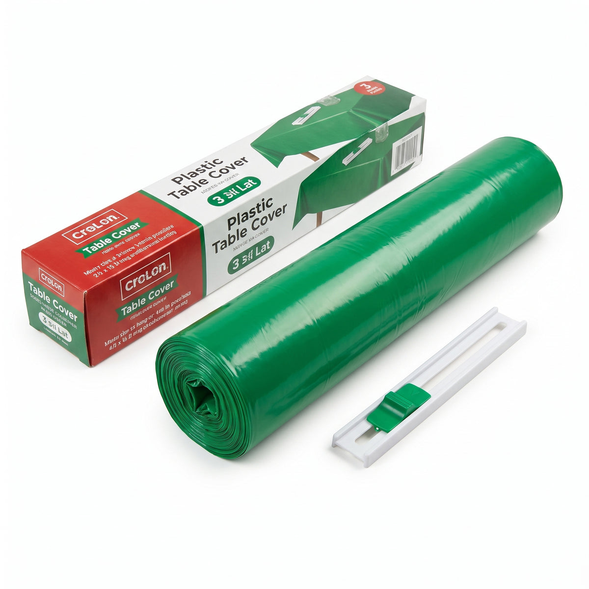 Festive Green Plastic Table Cover Roll with Built-in Slide Cutter - 54" x 126 ft