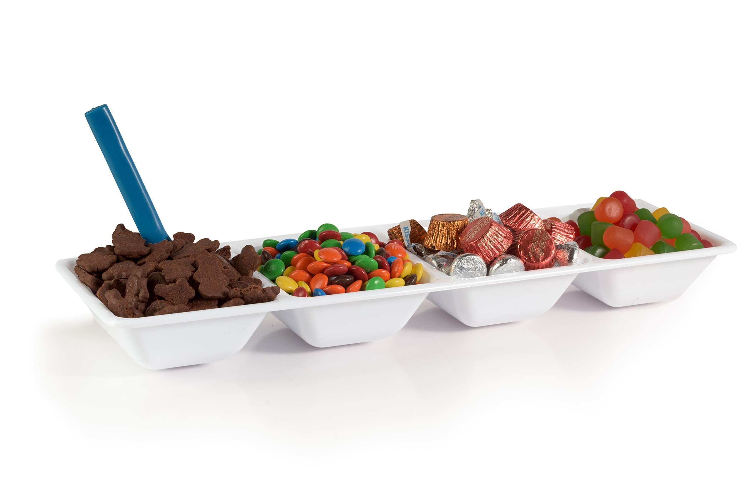 7 In. x 16 In. | White 4 Compartment Plastic Tray | 48 Count