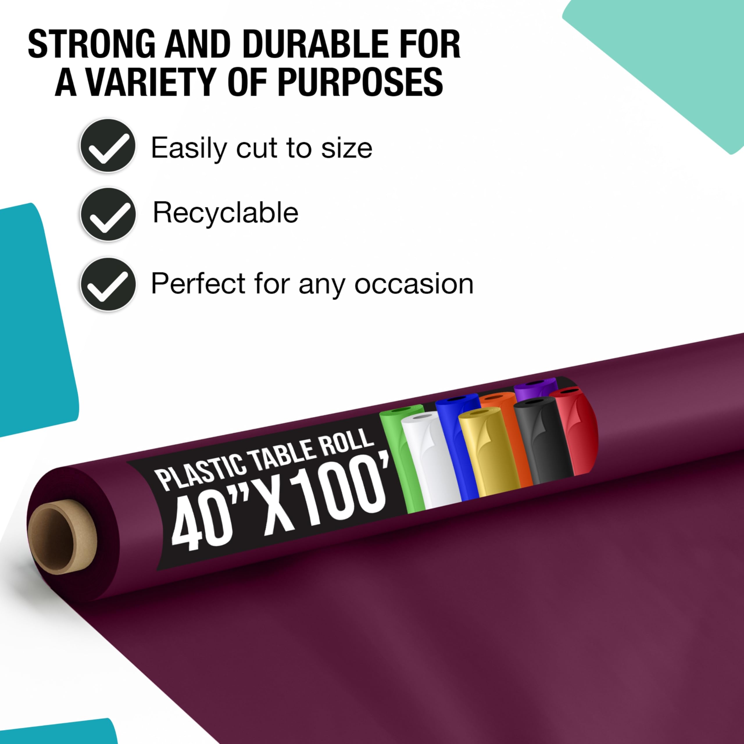 40 In. x 100 Ft. Plum Plastic Table Roll | Case of 6
