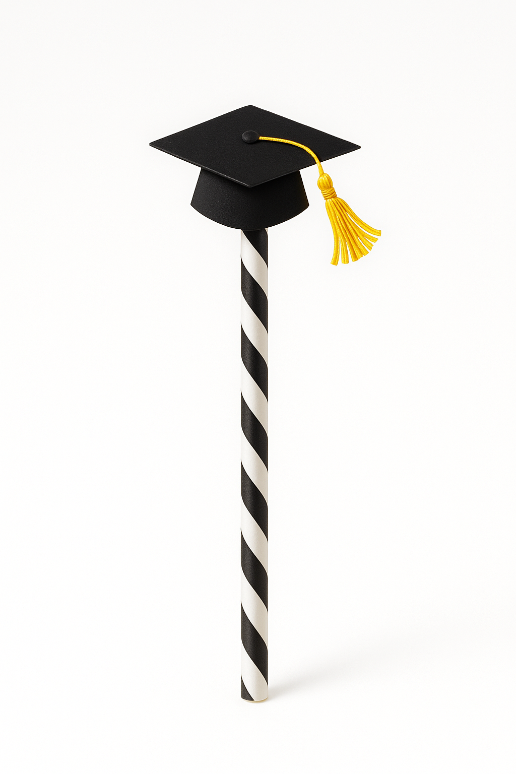 Graduation Cap Straws - Black & White Striped Paper Accessories, 12-Pack