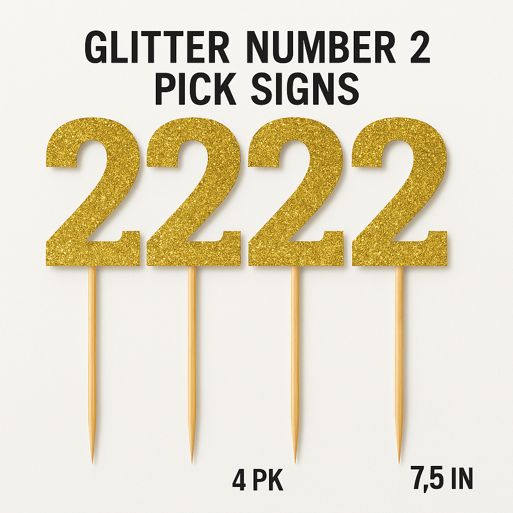 Glitter Gold Number 2 Picks - 7", 4-Pack