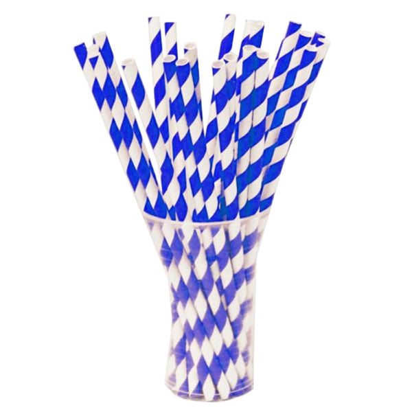 Bright Blue Striped Paper Straws - 7.75 in. | 100 Count