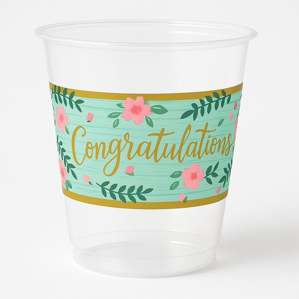 Mint to Be Floral "Congratulations" Plastic Cups - 16 oz, 25 Pack