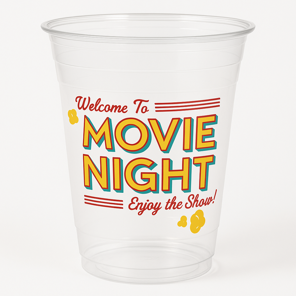 Movie Night Plastic Tumbler Cups, 16 oz, 20-Pack