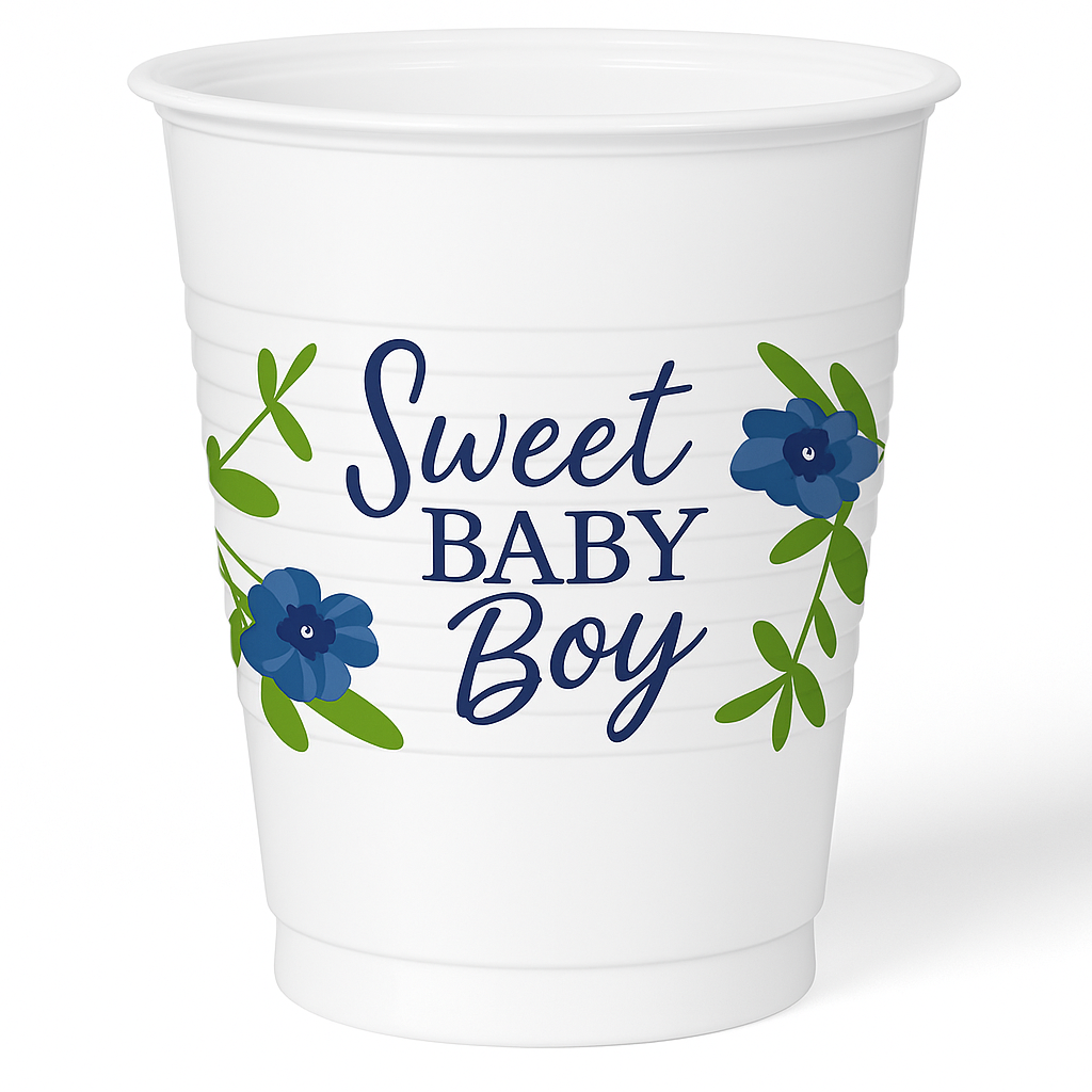 "Sweet Baby Boy" 16oz Plastic Cups - 25ct