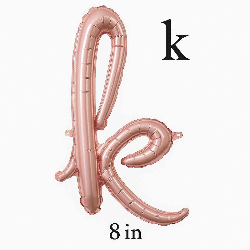 Rose Gold Script Letter 'K' Foil Balloon - 8-Inch Air-Filled
