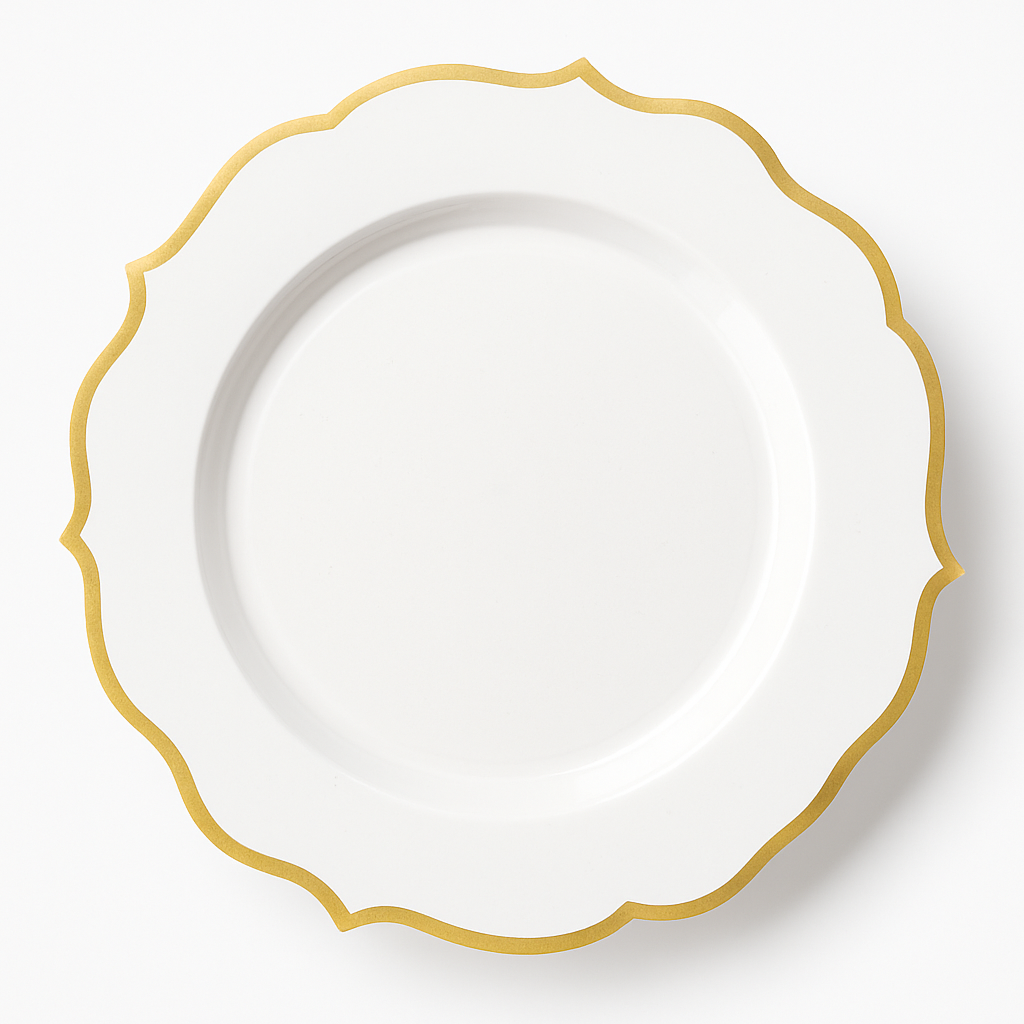Ornate Premium Plastic Dessert Plates with Gold Trim - 7.75-Inch, 20-Pack
