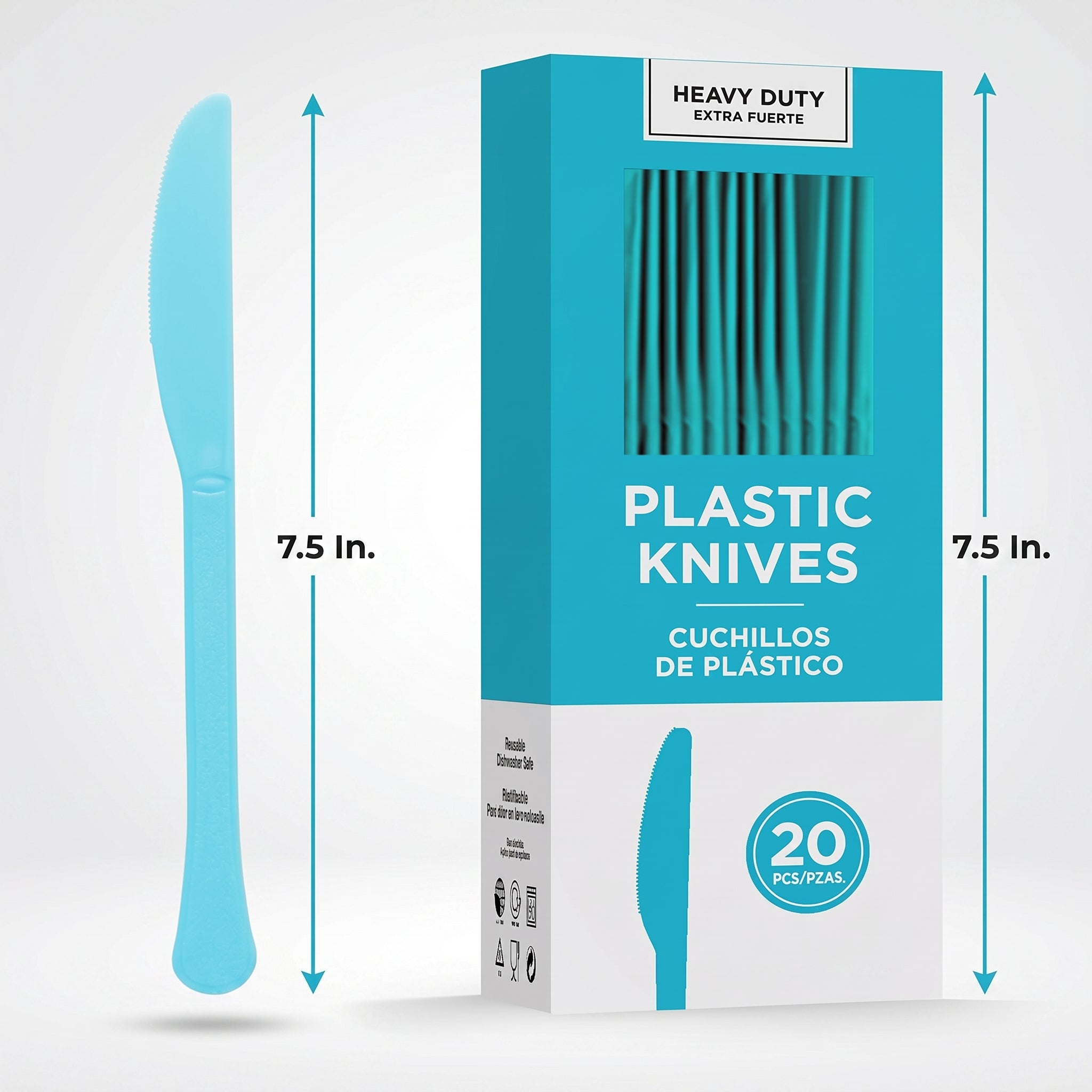 Caribbean Blue Heavy Duty Plastic Knives - 7.5 in. - 20 Pack