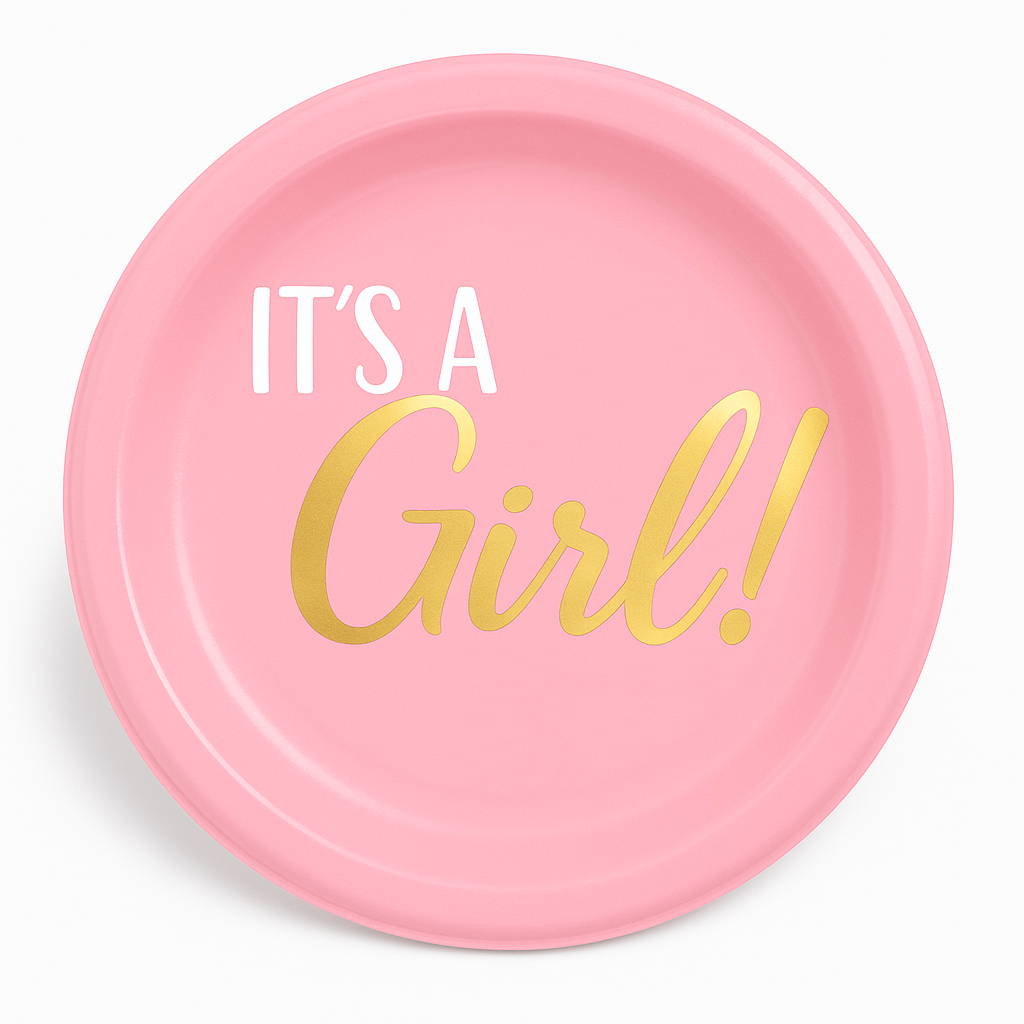 "It's a Girl!" Pink Reusable Lunch Plates, 7.5-Inch, 20-Count