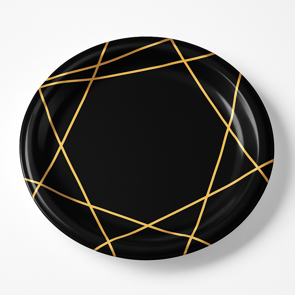 Black and Gold Geometric Premium Plastic Dessert Plates - 7.5", 20 Pack