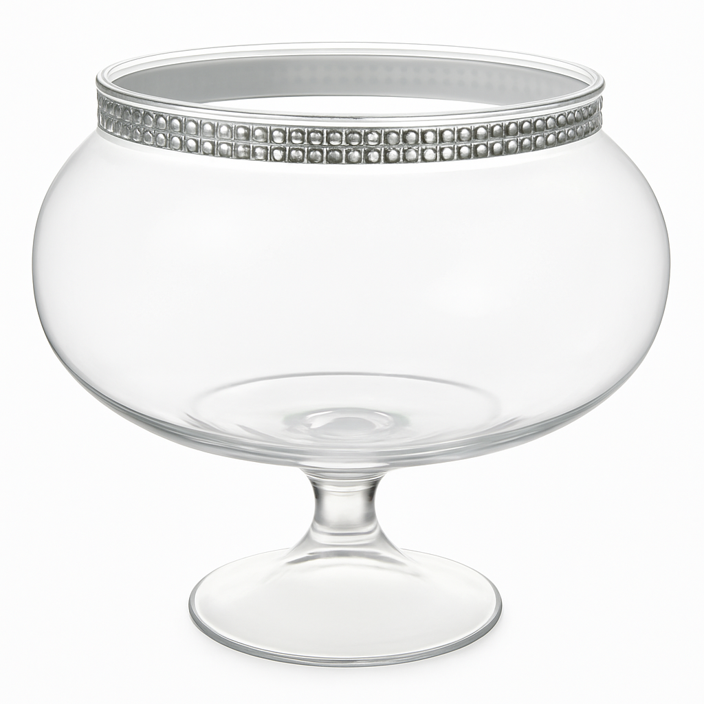 Clear Short Pedestal Jar with Silver Trim