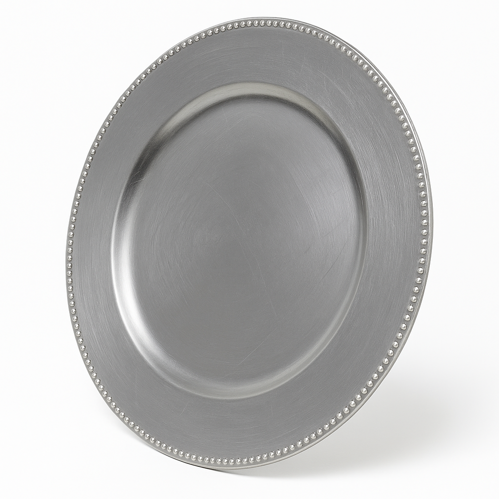 Premium Silver Plastic Charger Plates - 13" Round, Set of 4
