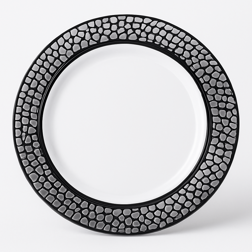 Premium Silver Mosaic Dessert Plates - 7.5" Reusable Plastic, 20-Pack