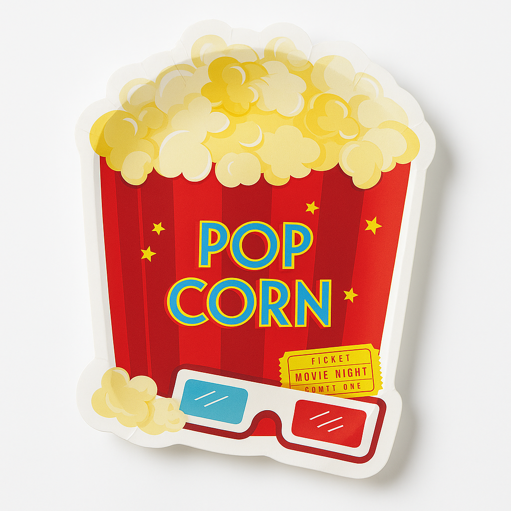 Movie Night Popcorn Shaped Paper Plates, 10.5-Inch, 20-Pack - 10.5 in.