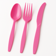 Bright Pink Plastic Cutlery Set - 64 Count