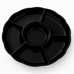Black Scalloped 16" Plastic Chip and Dip Compartment Tray