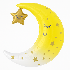 Crescent Moon and Star Metallic Foil Balloon