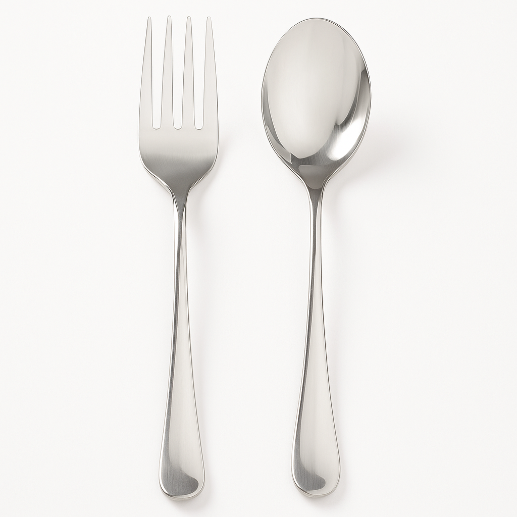 Elegant Silver Serving Spoon and Fork Set