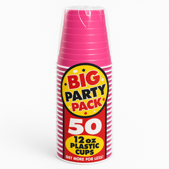 Bright Pink 12oz Plastic Party Cups - 50 Pack