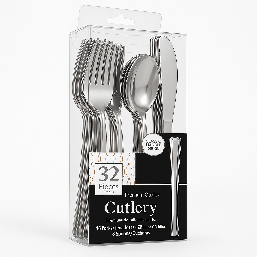 Premium Stainless Steel Cutlery Set - 32 Piece Silver Assortment