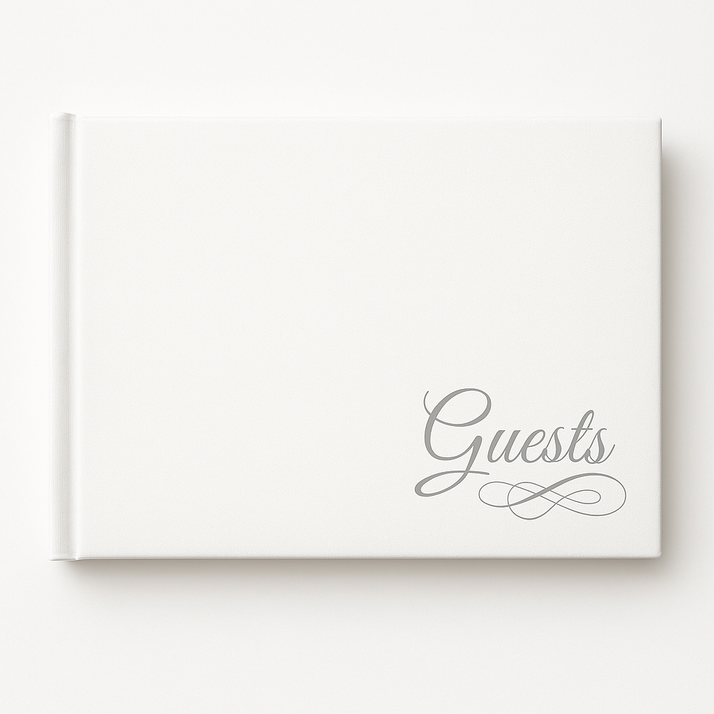 Elegant White Guest Book with Silver Detail for Weddings