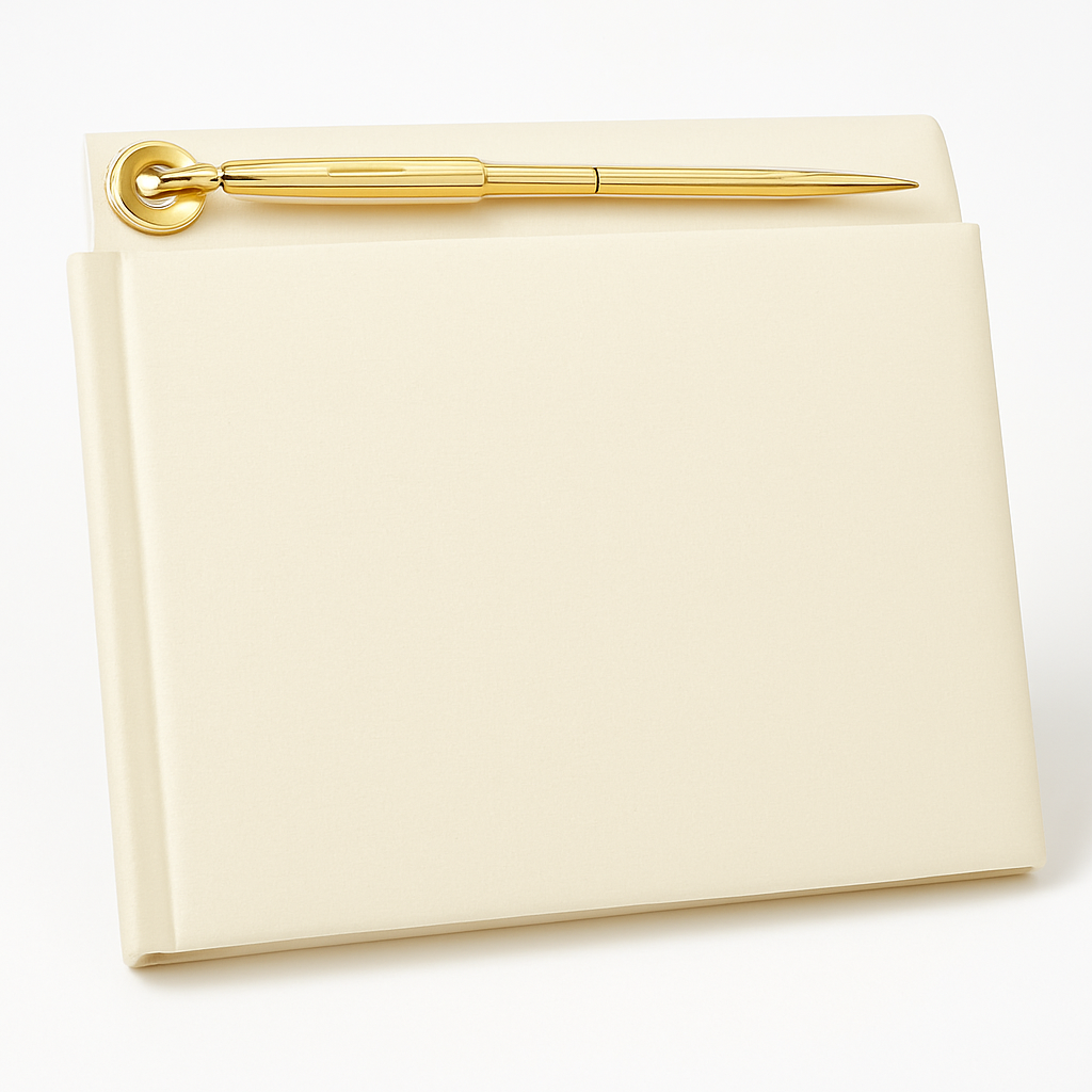 Elegant Ivory Pearl Wedding Guest Book with Pen