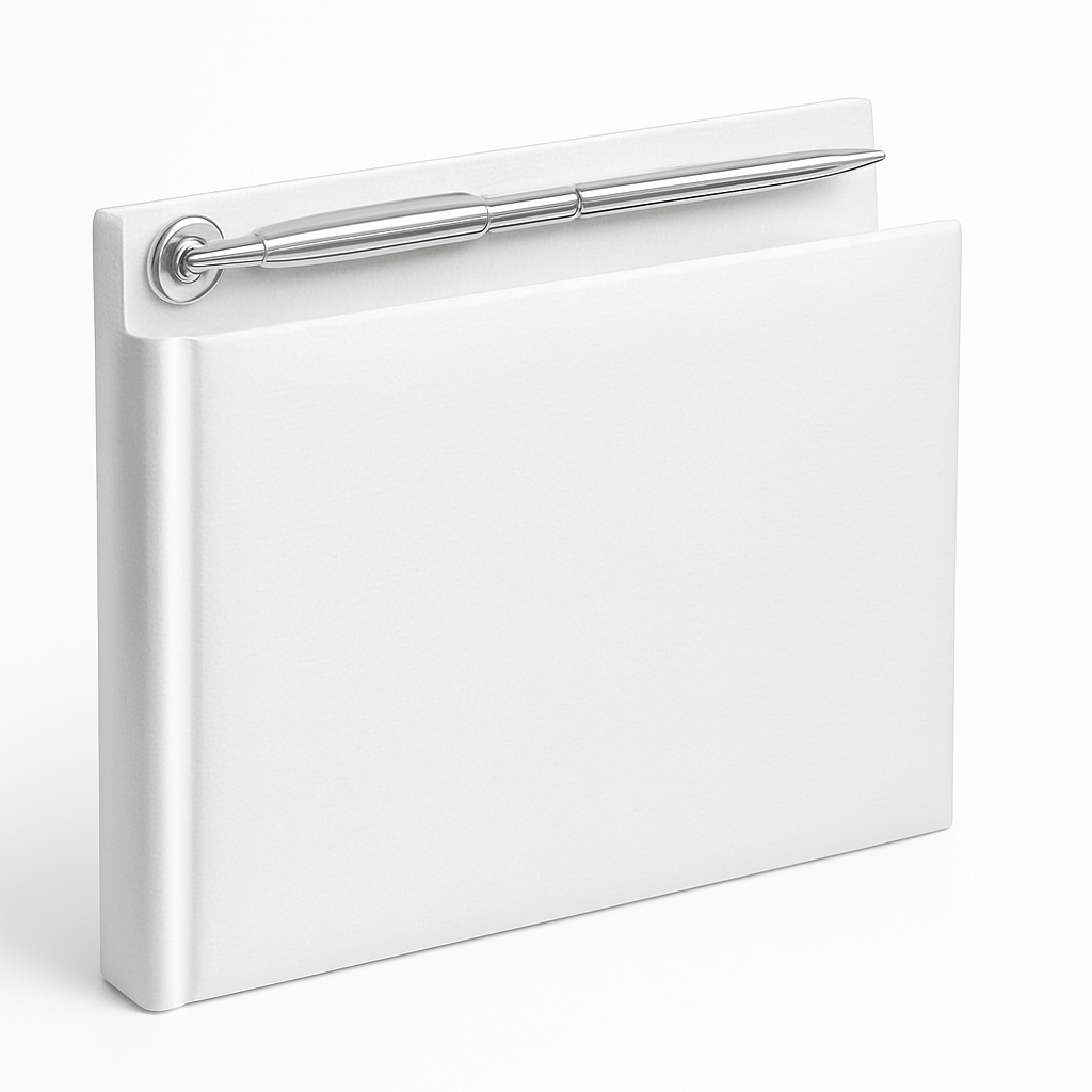 Elegant White Pearl Wedding Guest Book with Pen