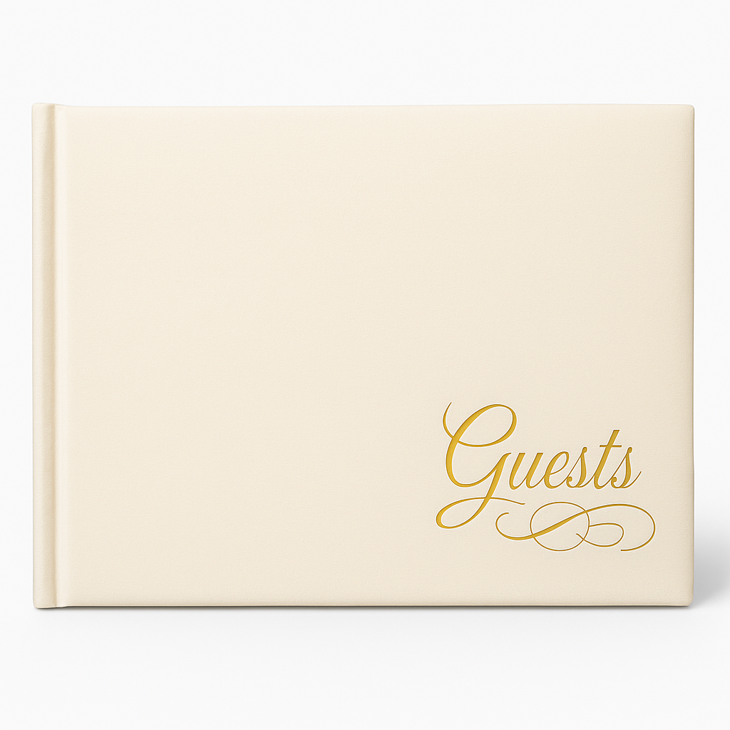 Elegant Ivory Wedding Guest Book with Gold Detail
