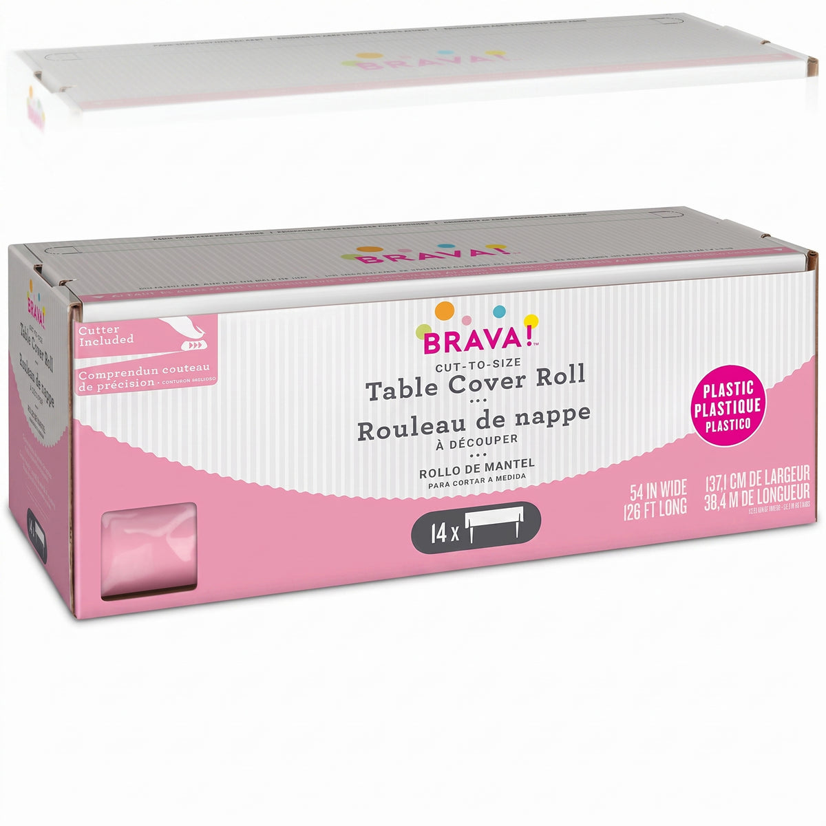 New Pink Plastic Table Cover Roll with Slide Cutter - 40" x 126 ft