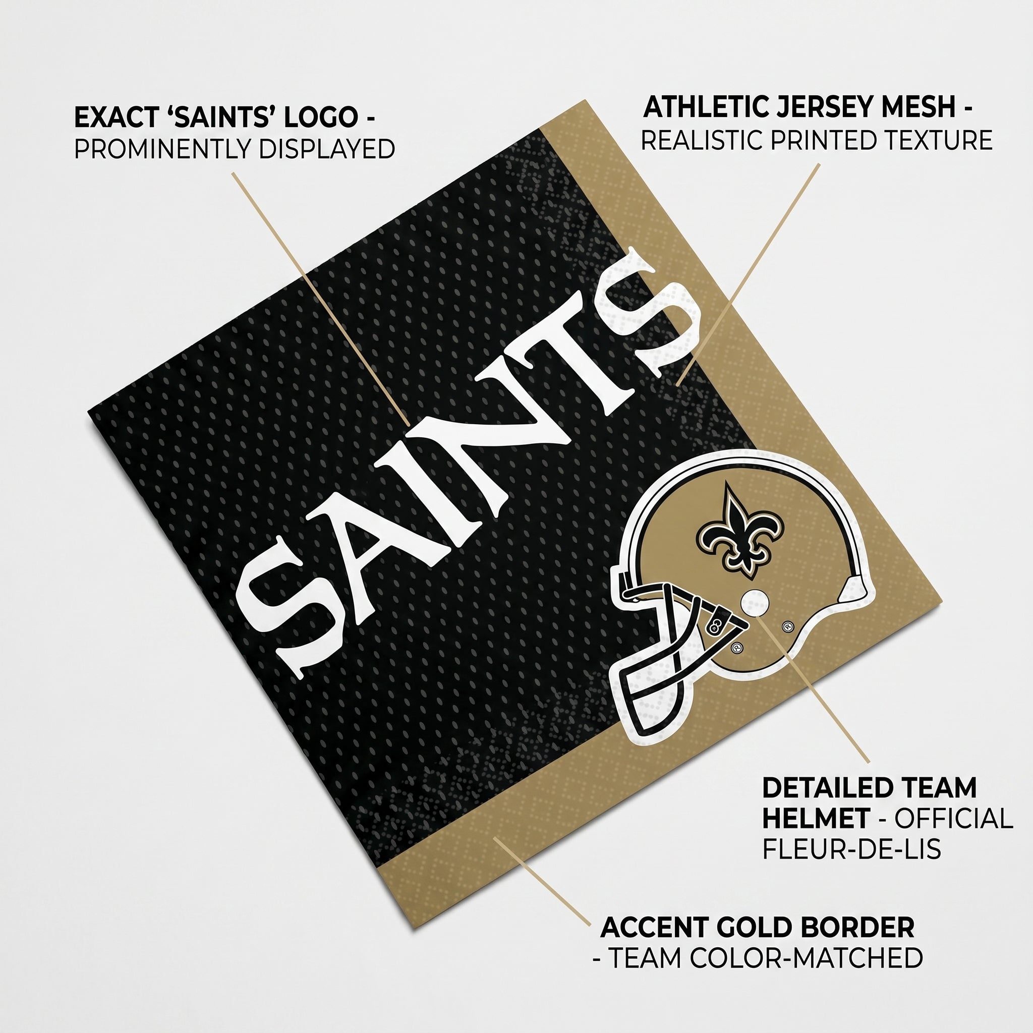 New Orleans Saints Lunch Napkins - NFL Party Supplies with Team Helmet Design, 6.5 In Paper Napkins for Tailgates, Game Day, Birthdays