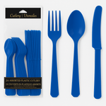 Bright Royal Blue Assorted Plastic Cutlery Set - 7.5 in. - 24 Pack