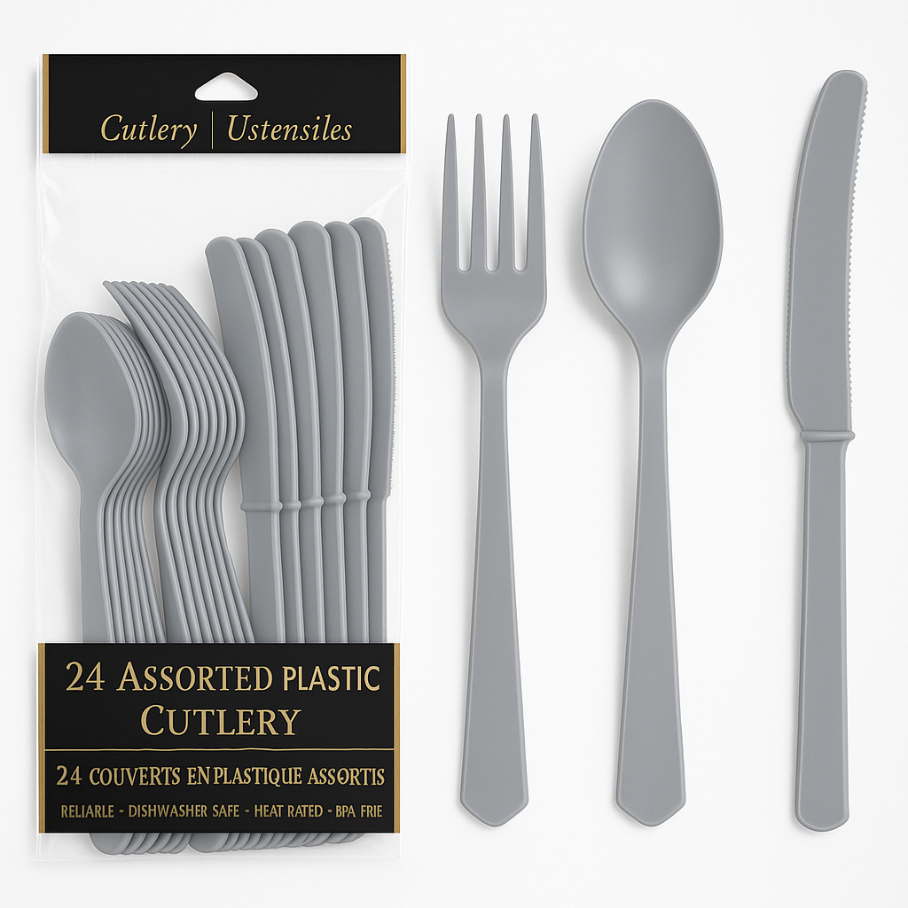 Assorted Plastic Cutlery Set - 24 Pieces