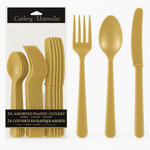 Elegant Gold Assorted Plastic Cutlery Set - 24 Pack