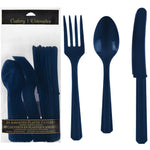 Navy Blue Assorted Plastic Cutlery Set - 7.5 in. - 24 Pack